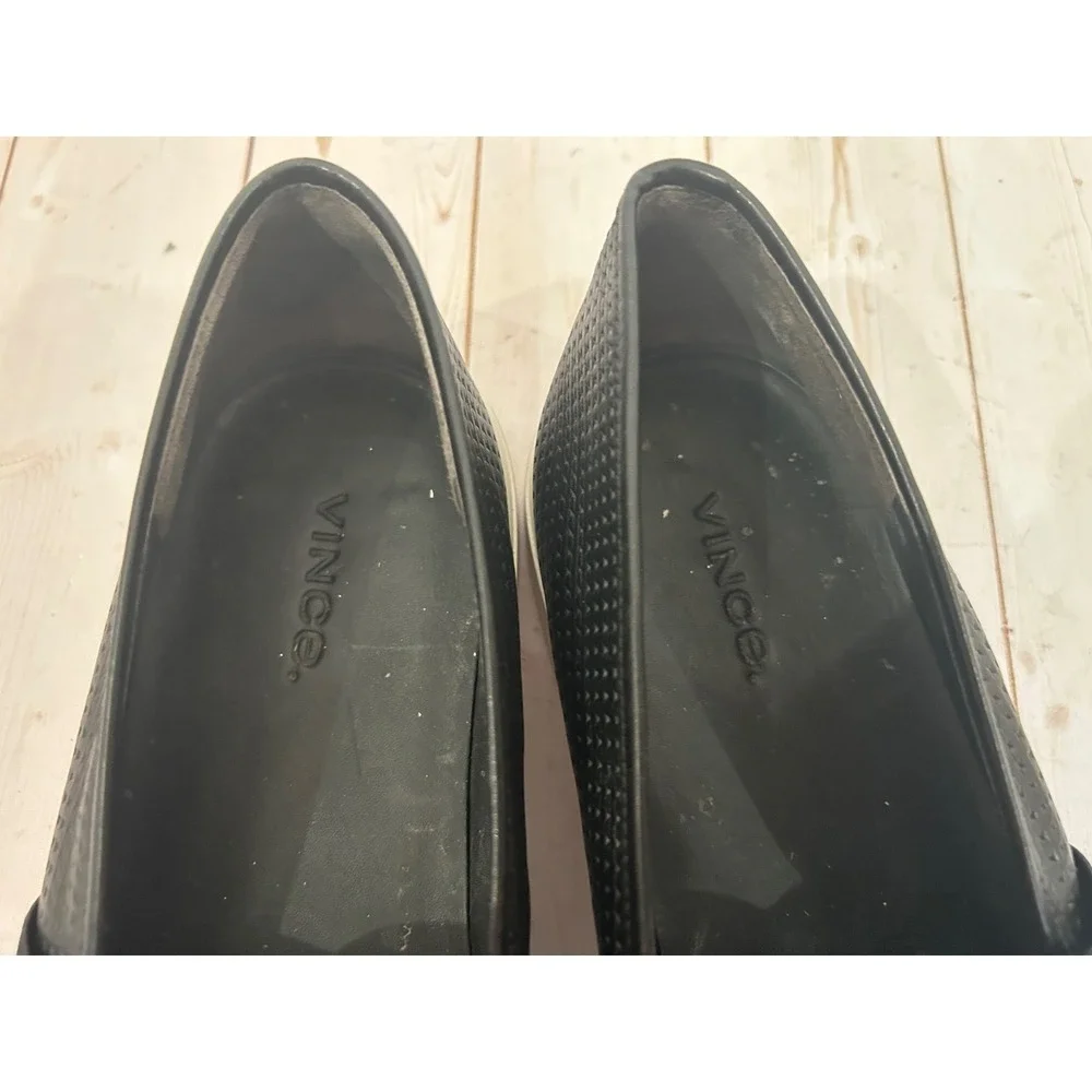 Vince Womens Blair Slip On Sneaker Perforated Black Leather Casual Loafers 9.5 M
